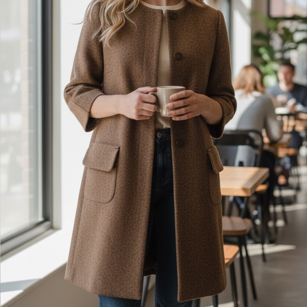 Anthropologie McGinn Knightsbridge Brown Metallic Gold Tweed Jacket